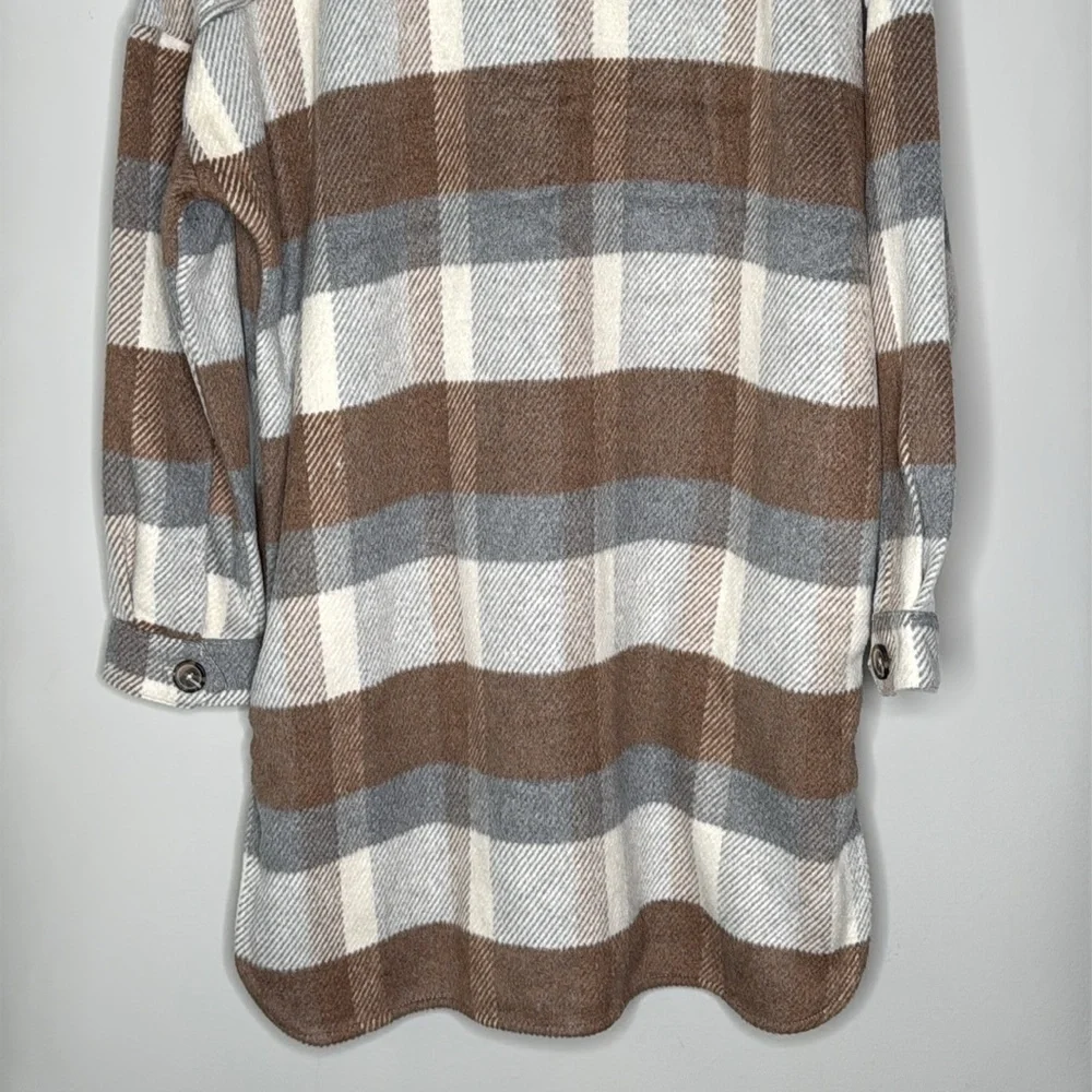 Evereve Raye Long Plaid Shacket Jacket in Camel Size Large NWT